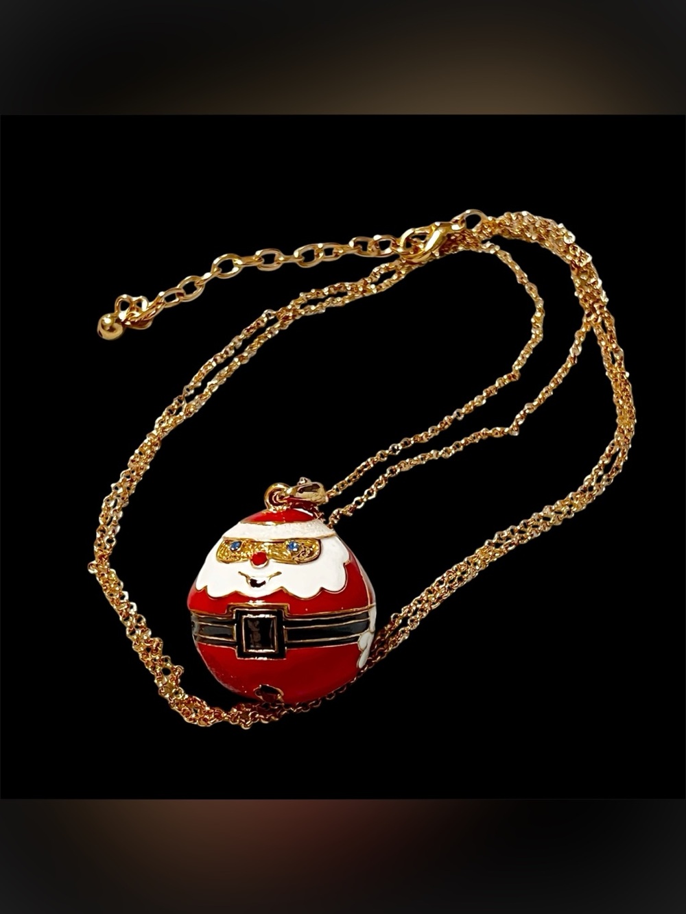 Red Santa Pendant Necklace Jingle Bell